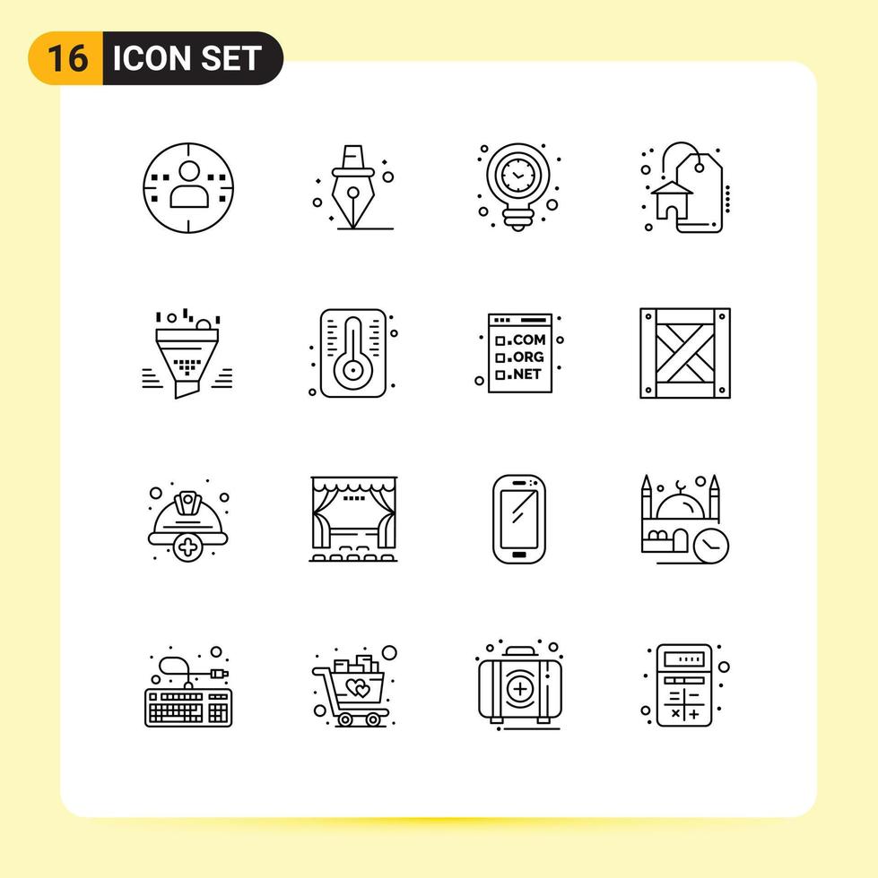 Group of 16 Outlines Signs and Symbols for tool funnel idea filter real estate Editable Vector Design Elements
