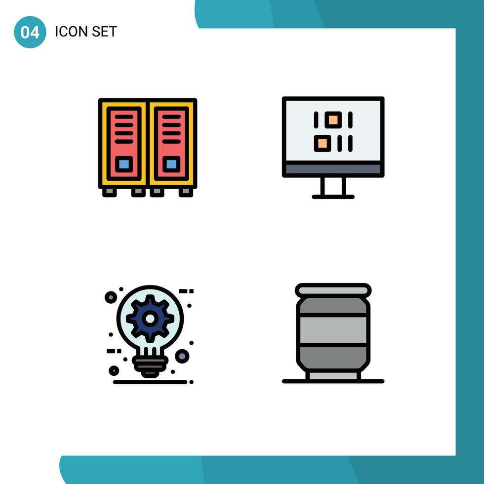 Mobile Interface Filledline Flat Color Set of 4 Pictograms of education creative reading sync idea Editable Vector Design Elements