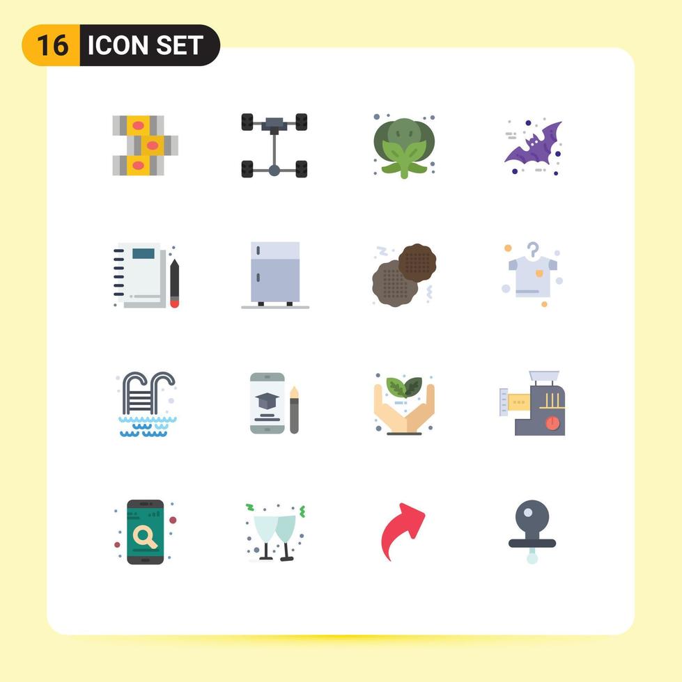 Pictogram Set of 16 Simple Flat Colors of stationery notebook food jotter halloween Editable Pack of Creative Vector Design Elements