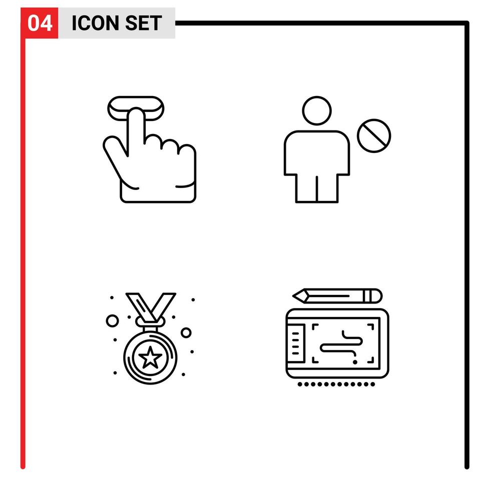 4 Universal Line Signs Symbols of click medal avatar denied art Editable Vector Design Elements
