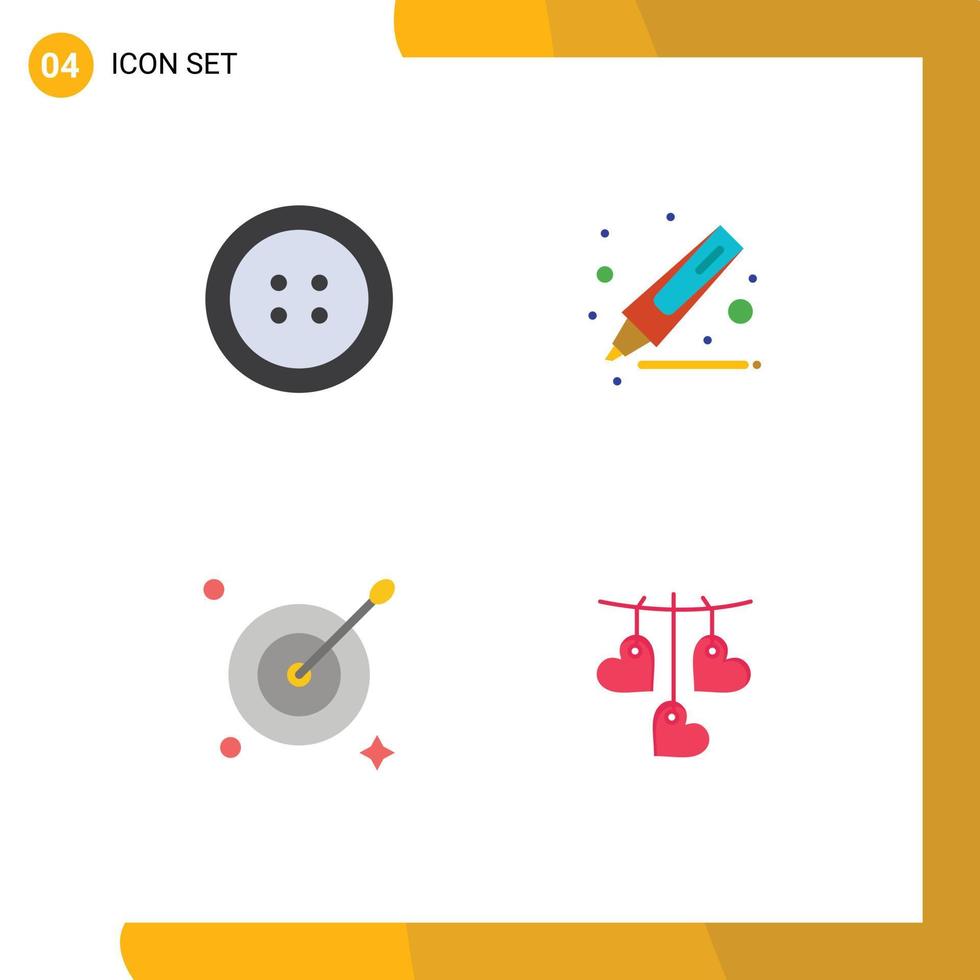 4 Creative Icons Modern Signs and Symbols of button valentine highlighter aim hanging Editable Vector Design Elements