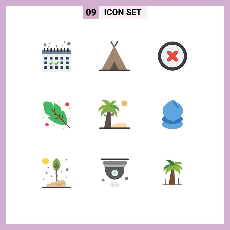 User Interface Pack of 9 Basic Flat Colors of drop plant canceled coconut quinn feather Editable Vector Design Elements