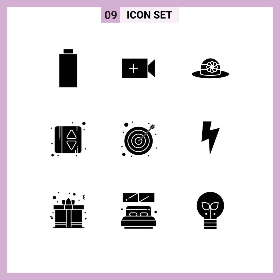 User Interface Pack of 9 Basic Solid Glyphs of ui power cap target arrow Editable Vector Design Elements