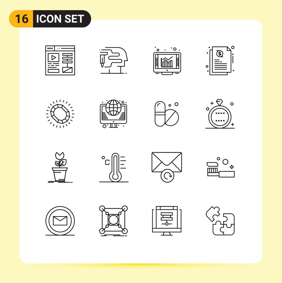 Set of 16 Modern UI Icons Symbols Signs for luxury jewelry online jewelry share Editable Vector Design Elements