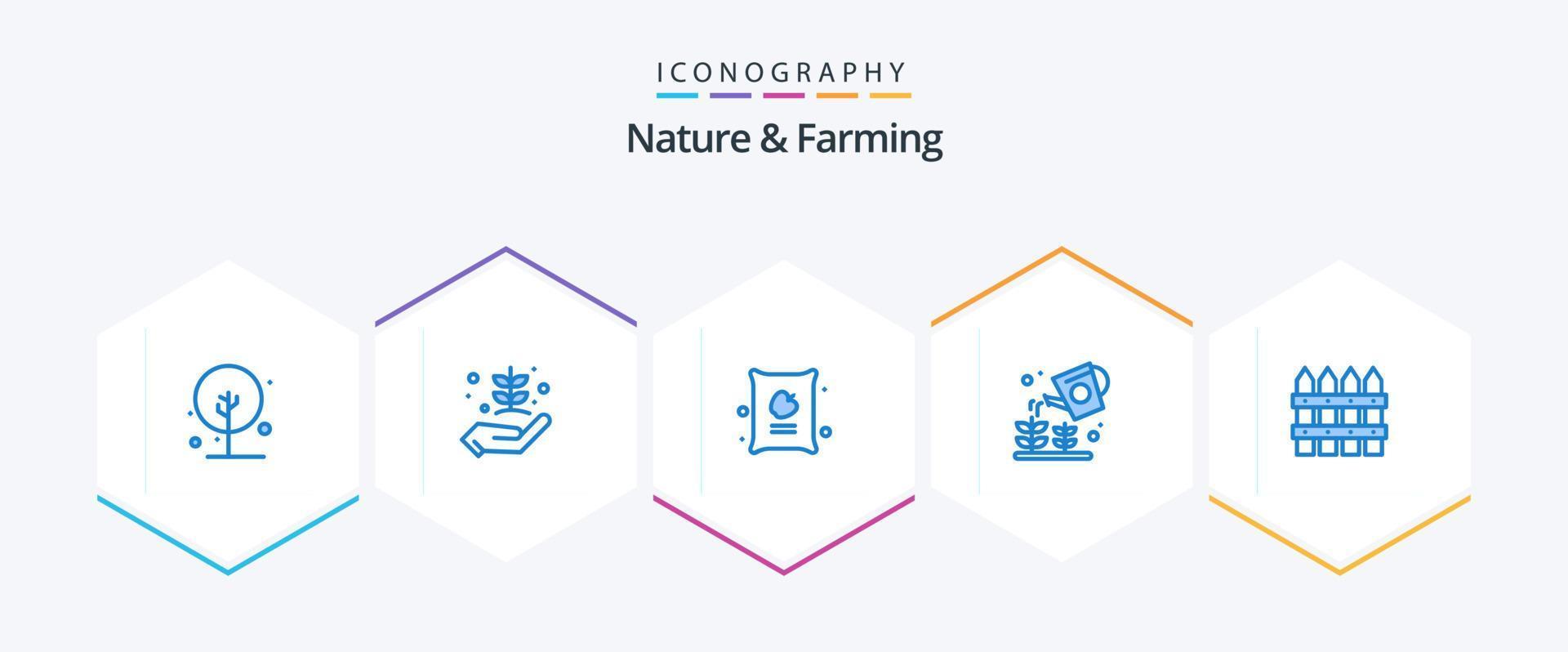 Nature And Farming 25 Blue icon pack including farm. nature. nature. garden. bag vector