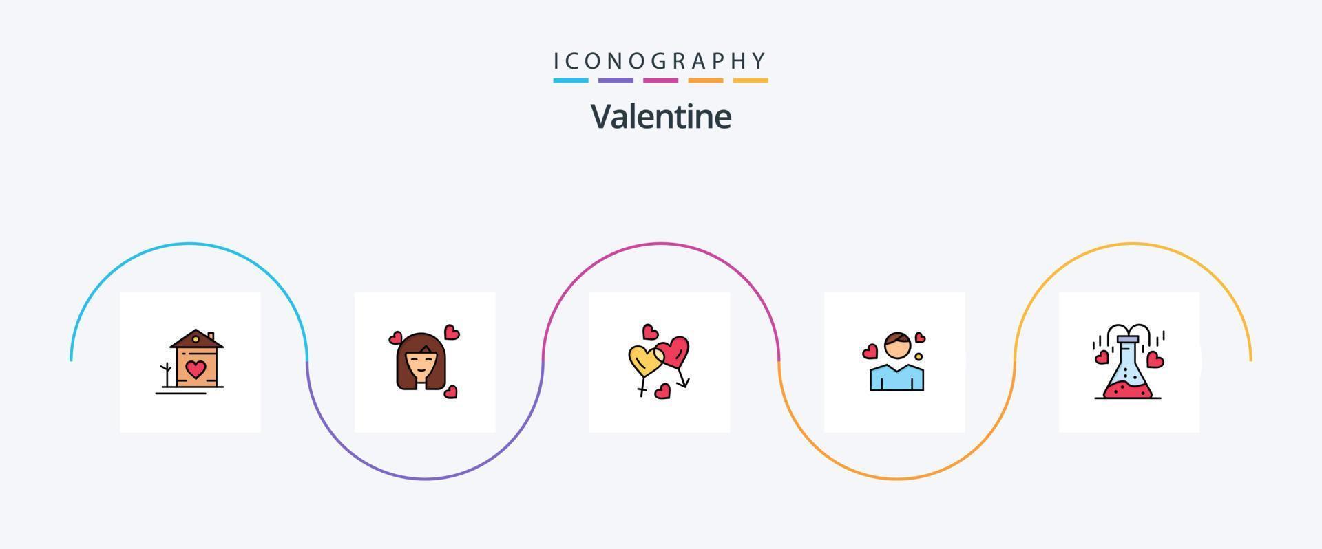 Valentine Line Filled Flat 5 Icon Pack Including avatar. man. avatar. valentine. women vector