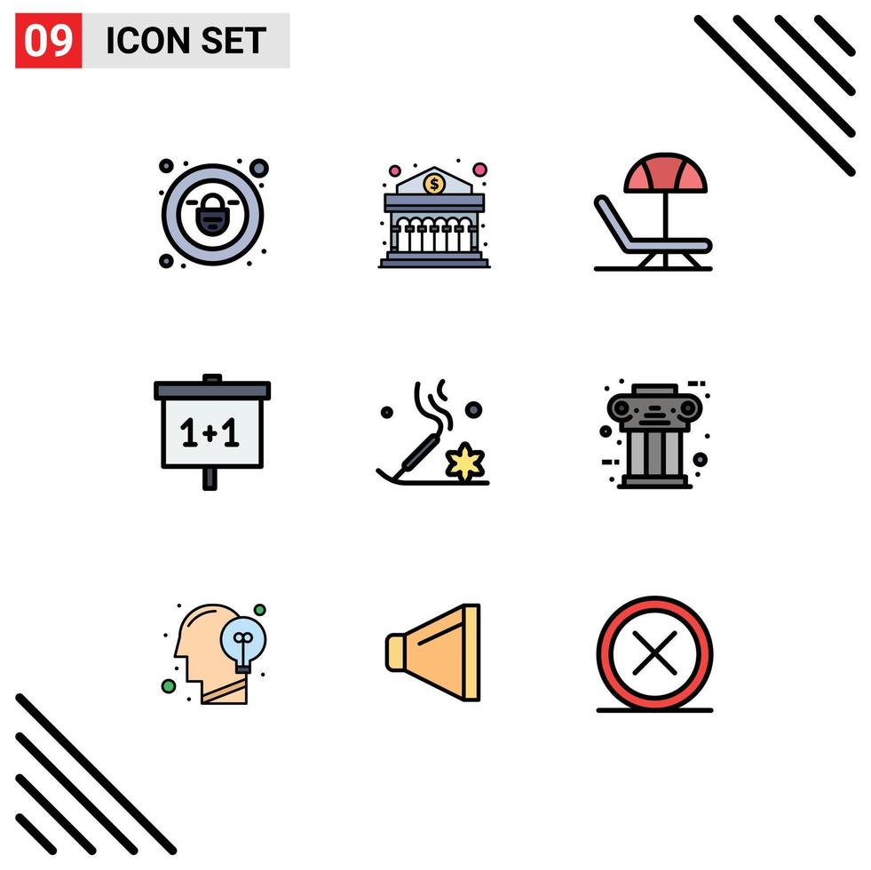 9 User Interface Filledline Flat Color Pack of modern Signs and Symbols of relaxation beauty summer aromatherapy school Editable Vector Design Elements
