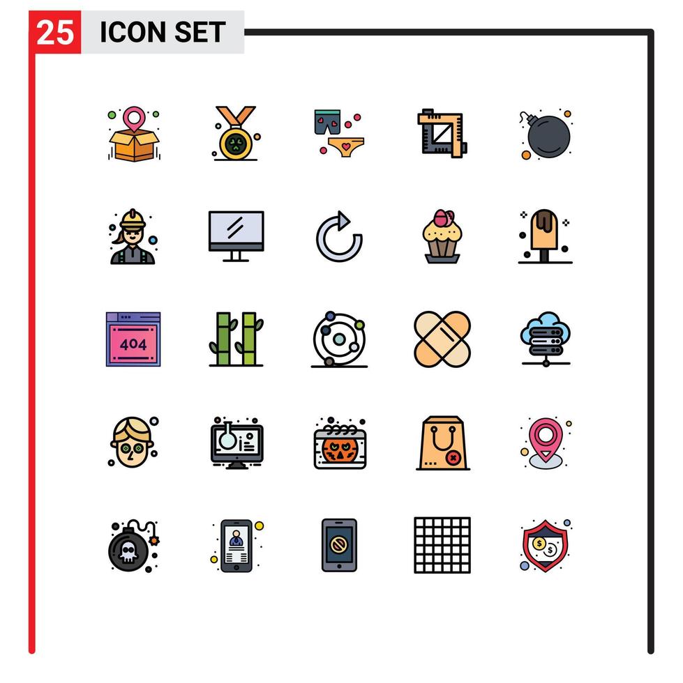 Set of 25 Modern UI Icons Symbols Signs for construction threat night bomb designing tool Editable Vector Design Elements