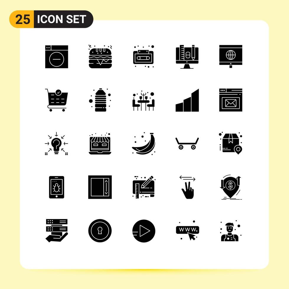25 Creative Icons Modern Signs and Symbols of learning computer audio cassette pincil education Editable Vector Design Elements