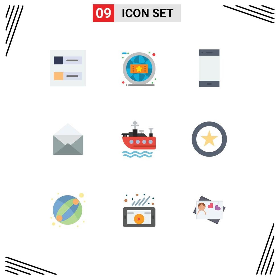 Group of 9 Flat Colors Signs and Symbols for swim open contact message email Editable Vector Design Elements