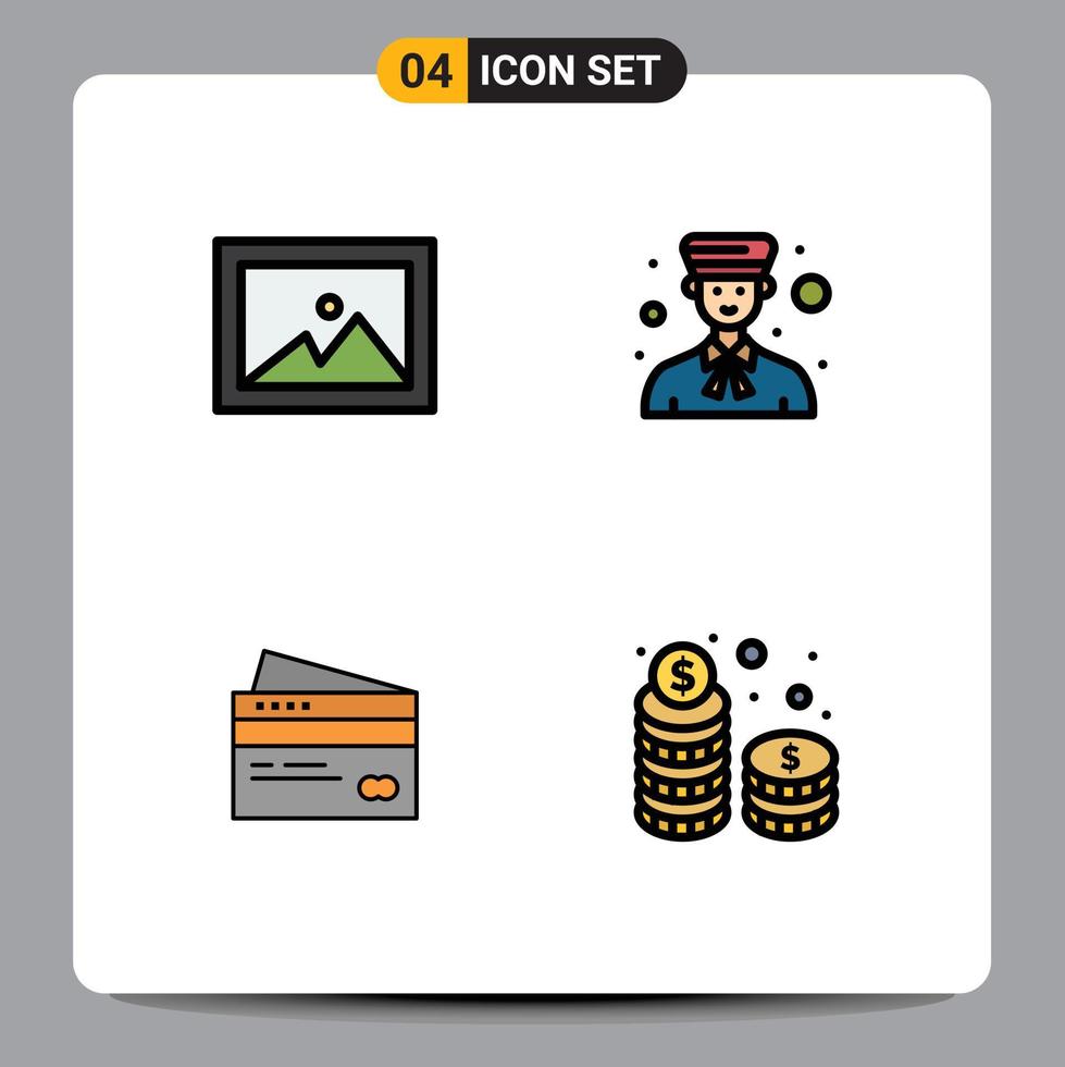 Stock Vector Icon Pack of 4 Line Signs and Symbols for album banking avatar people cards Editable Vector Design Elements