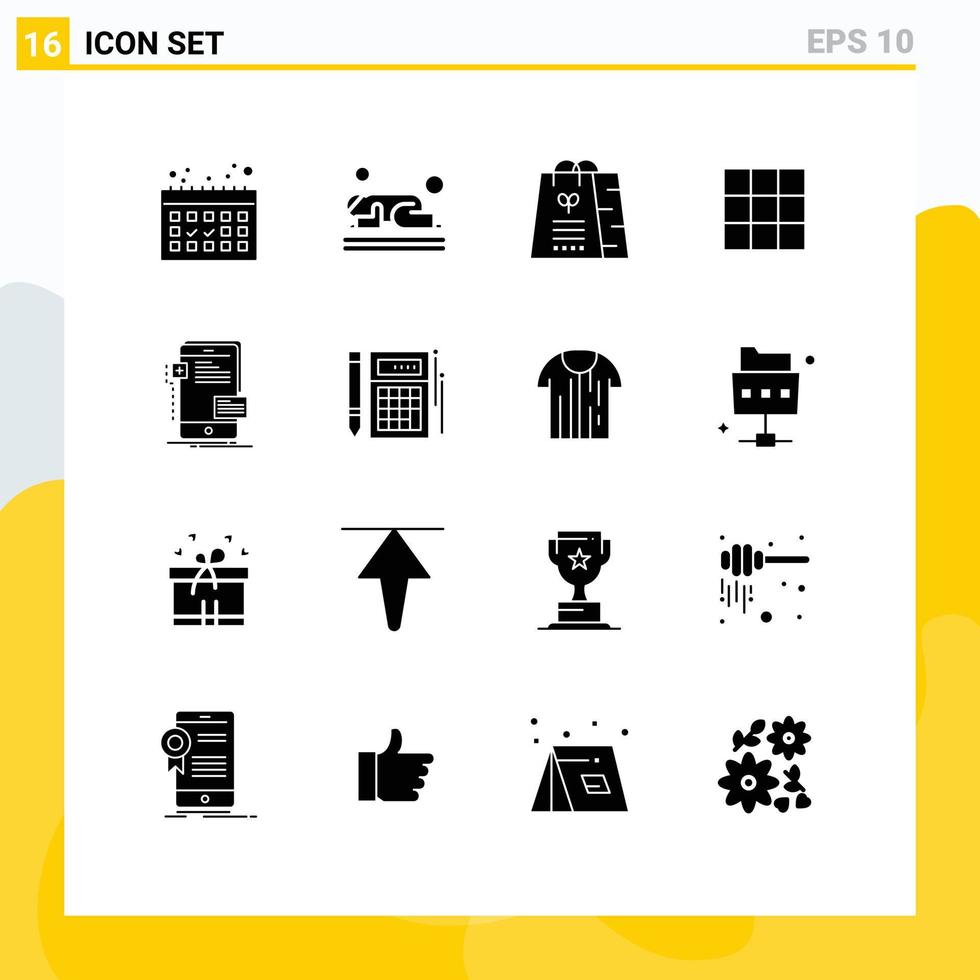 16 Universal Solid Glyphs Set for Web and Mobile Applications mobile frontend bag basic menu Editable Vector Design Elements