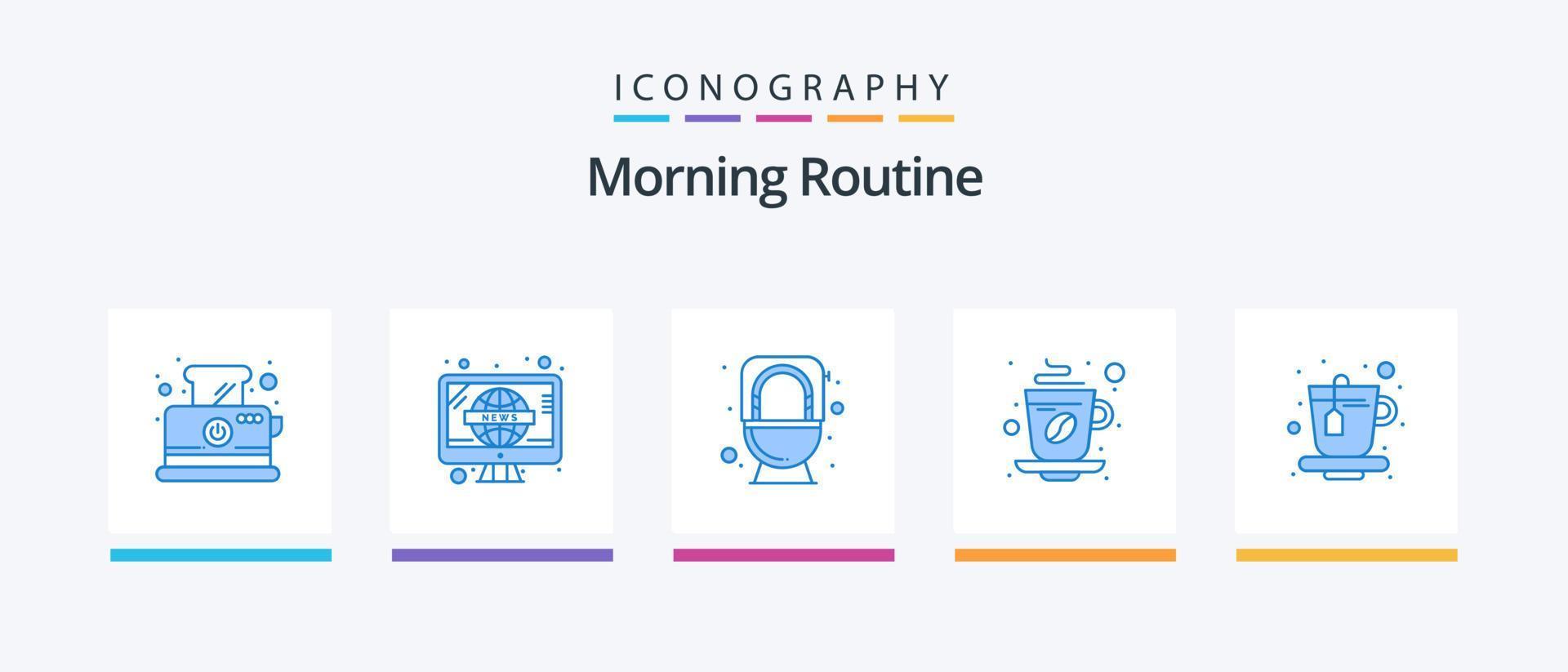 Morning Routine Blue 5 Icon Pack Including cup. coffee. bathroom. tea. cup. Creative Icons Design vector