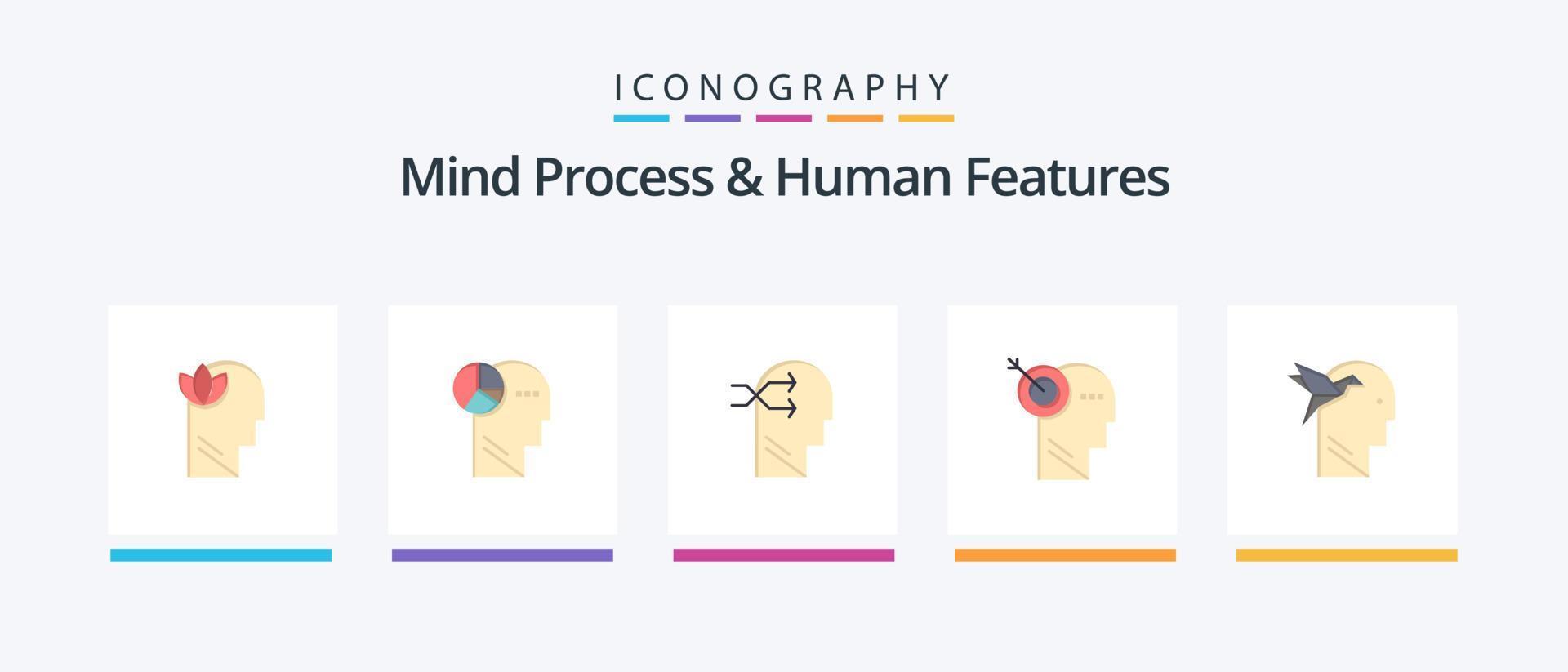 mente proceso y humano caracteristicas plano 5 5 icono paquete incluso imaginación objetivo. mental cambiar precisión. flecha. creativo íconos diseño vector