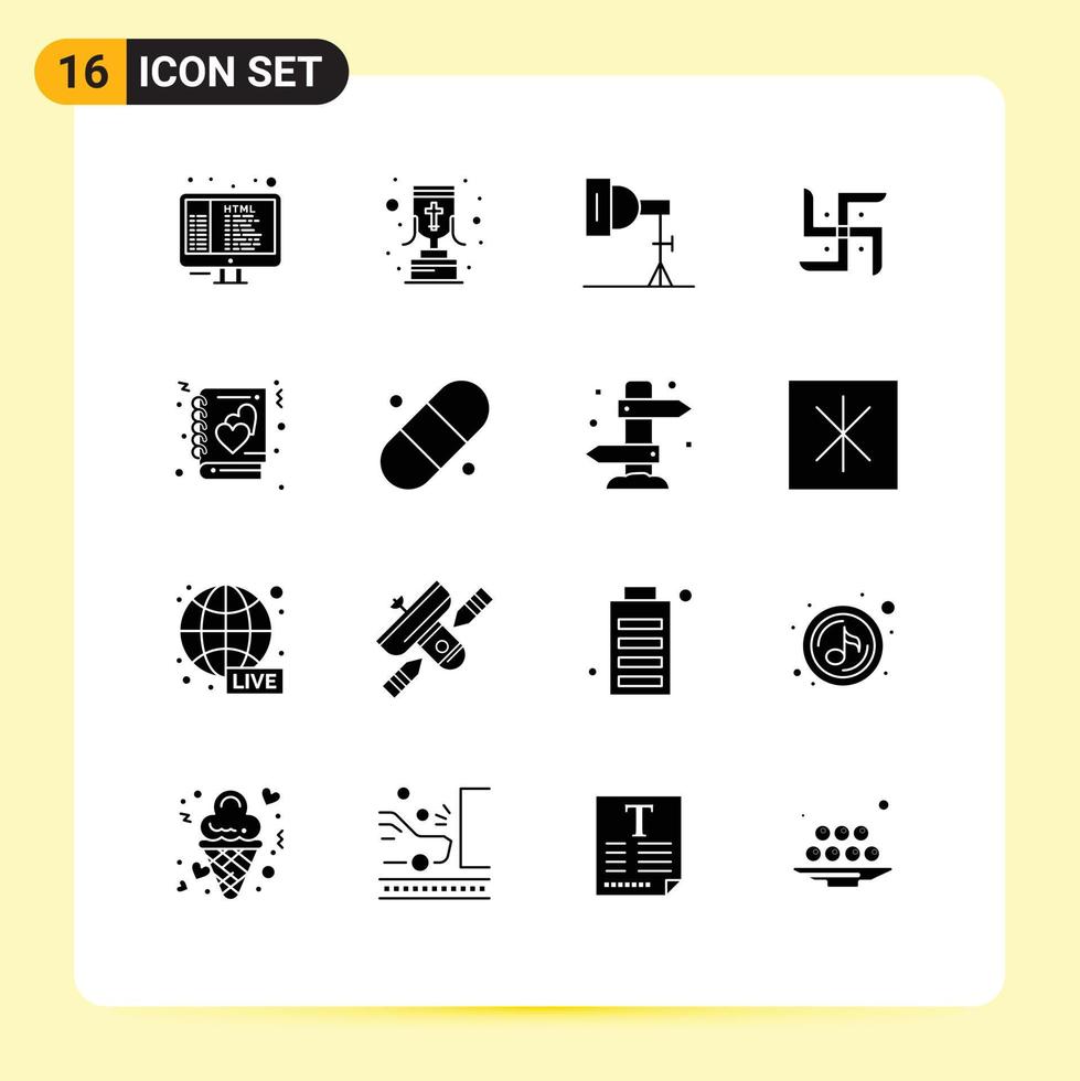 Solid Glyph Pack of 16 Universal Symbols of love religion light pray church Editable Vector Design Elements