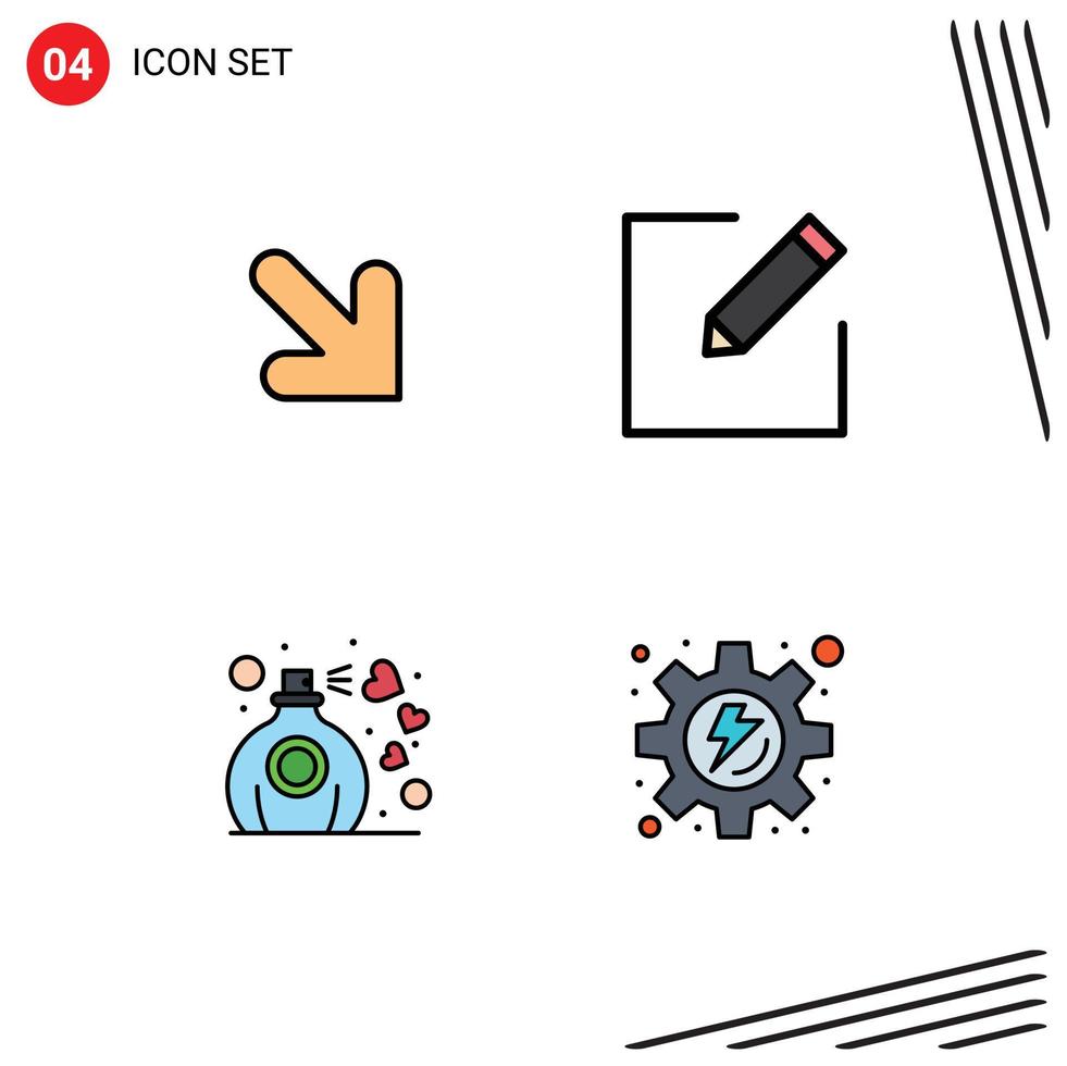 4 Creative Icons Modern Signs and Symbols of arrow fragrance compose gift gear Editable Vector Design Elements