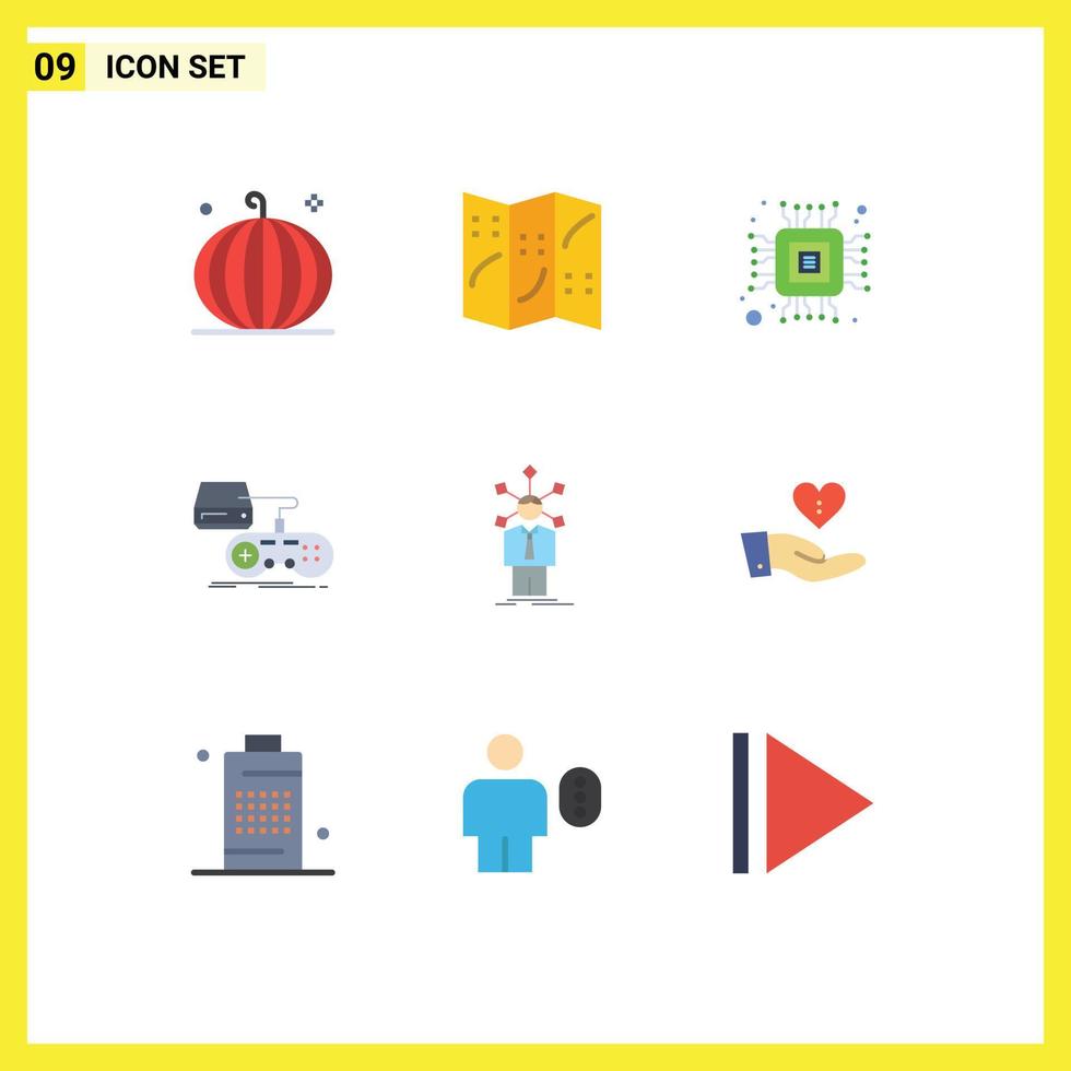Modern Set of 9 Flat Colors and symbols such as human play chip playstation game Editable Vector Design Elements