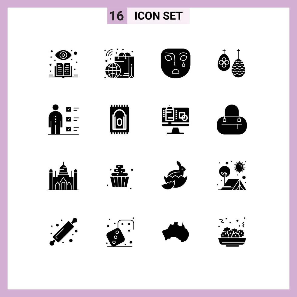 Universal Icon Symbols Group of 16 Modern Solid Glyphs of employee abilities face food easter Editable Vector Design Elements