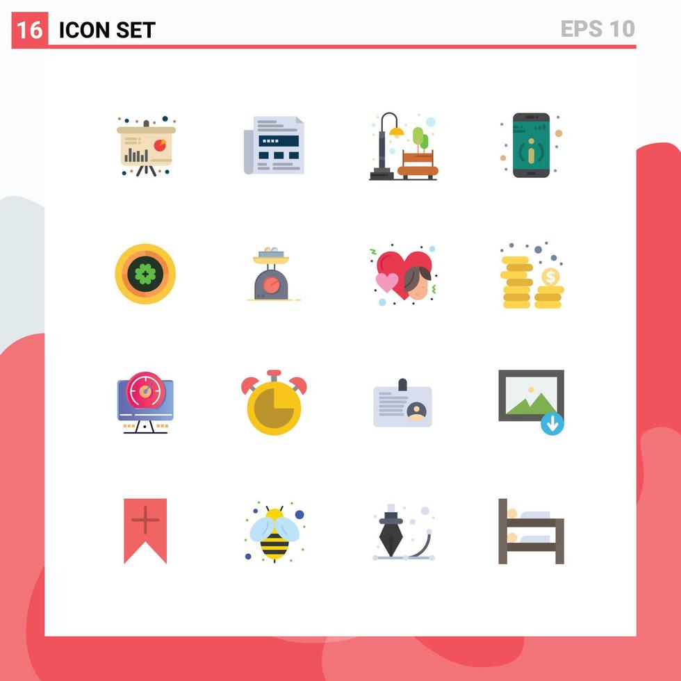 Pack of 16 Modern Flat Colors Signs and Symbols for Web Print Media such as spring more city information town Editable Pack of Creative Vector Design Elements