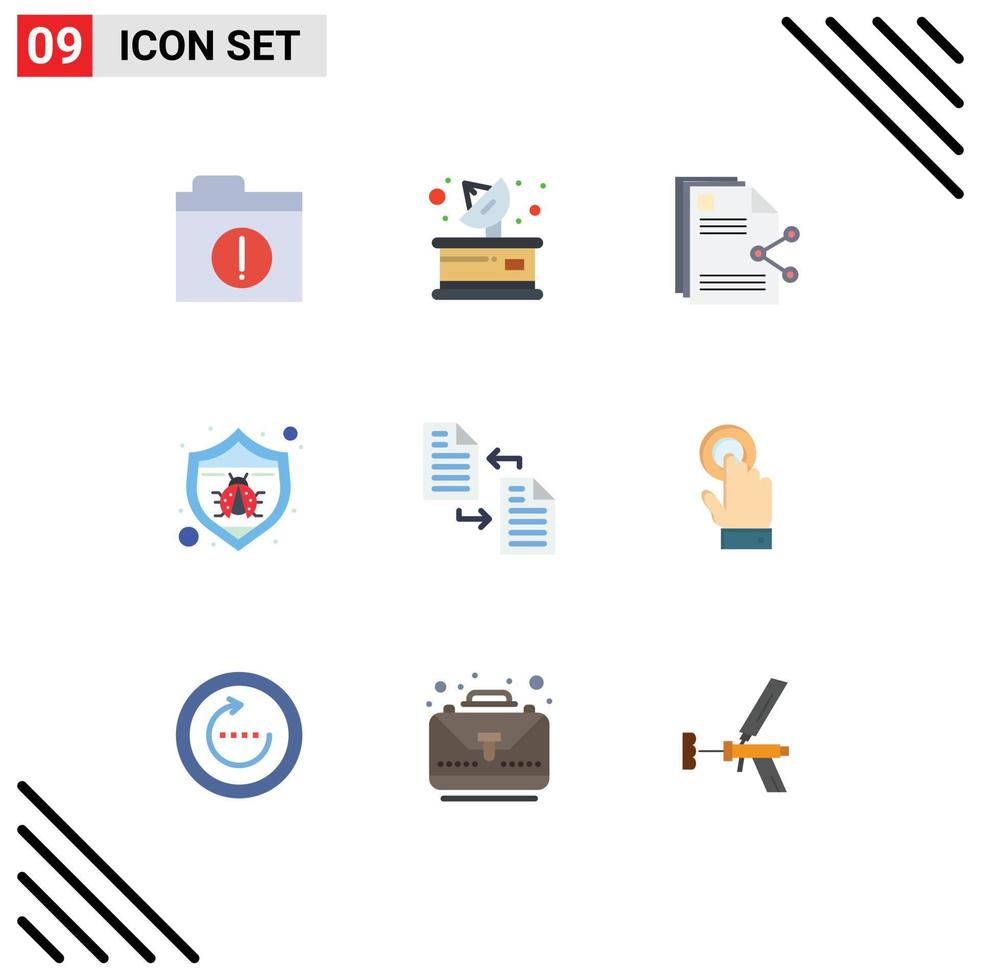 Set of 9 Vector Flat Colors on Grid for document bug files spam protection Editable Vector Design Elements
