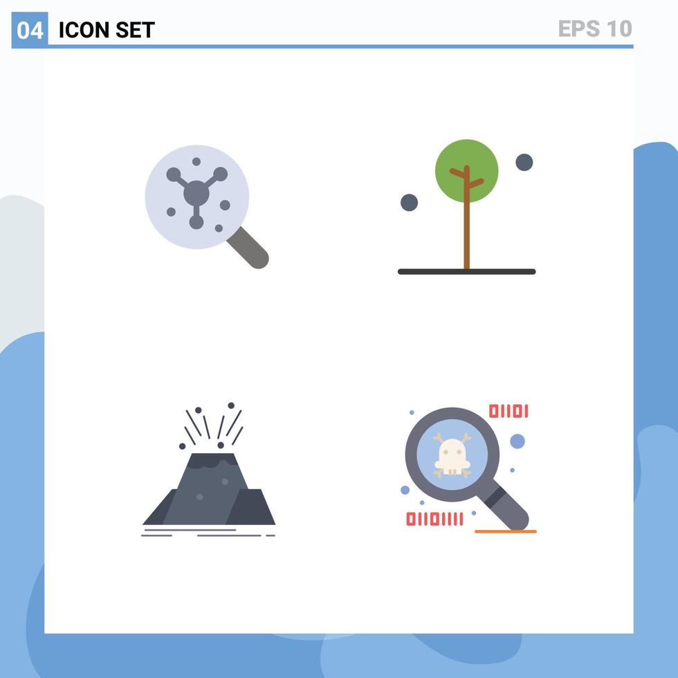 Set of 4 Commercial Flat Icons pack for search eruption science nature alert Editable Vector Design Elements