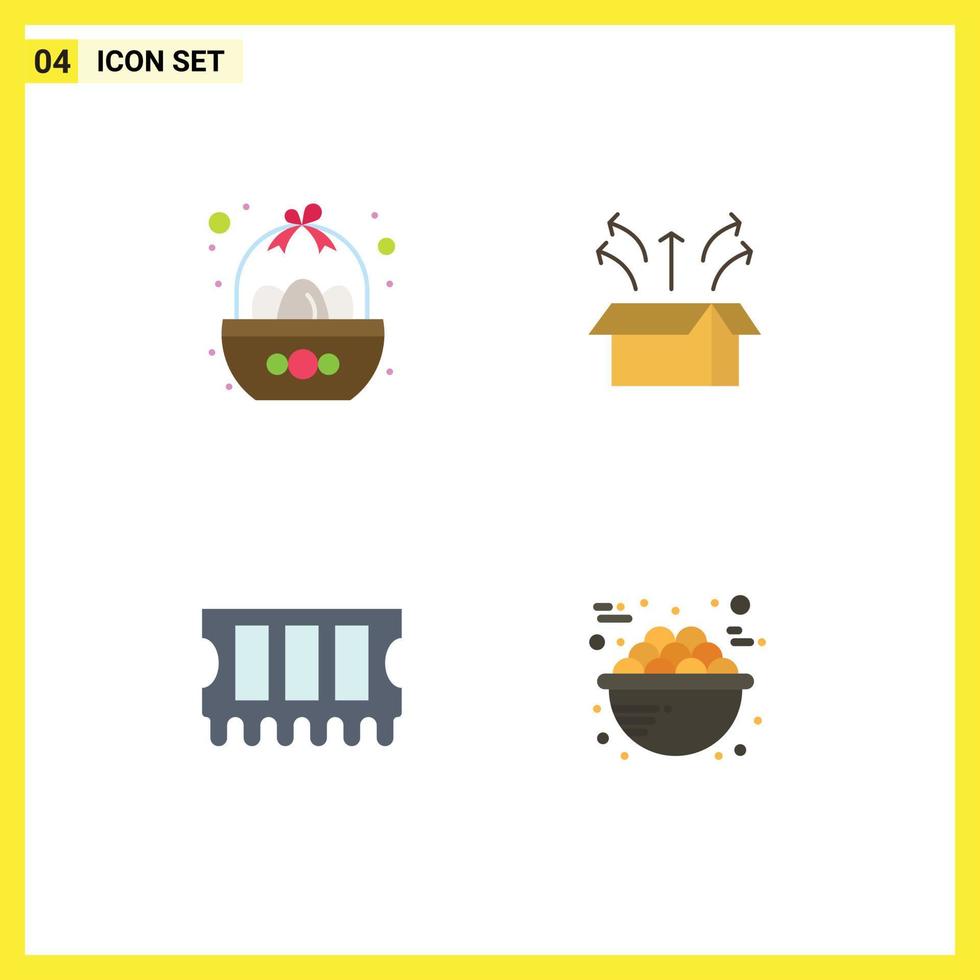 4 Universal Flat Icons Set for Web and Mobile Applications basket product easter box memory Editable Vector Design Elements