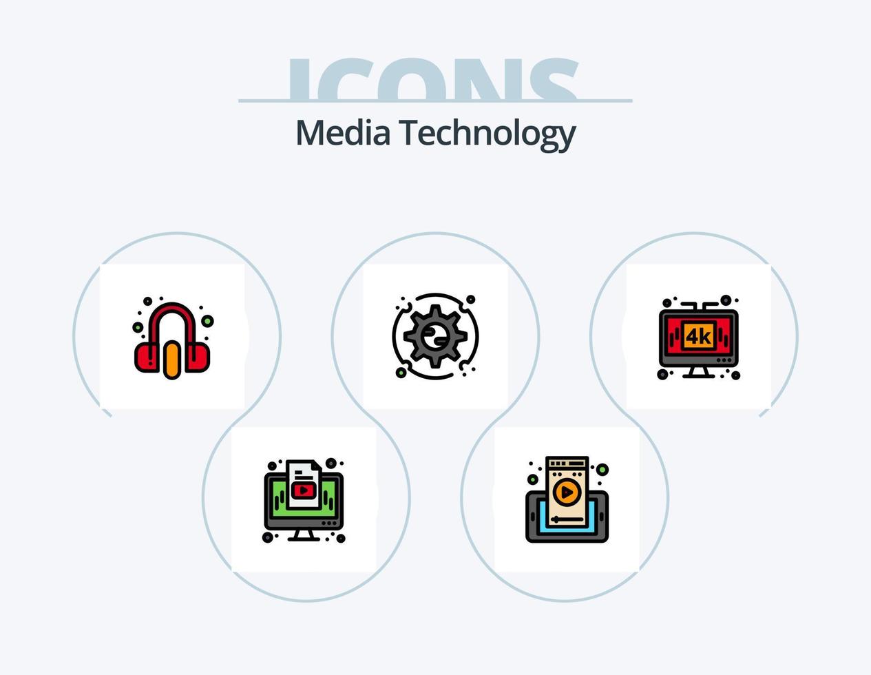 medios de comunicación tecnología línea lleno icono paquete 5 5 icono diseño. distribuir. configuración. inalámbrico. ajuste. célula vector