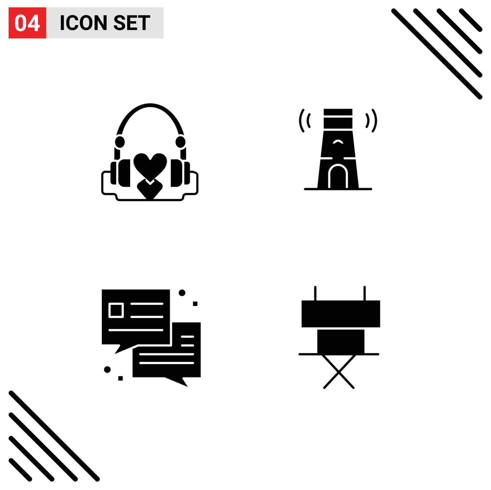 Set of 4 Vector Solid Glyphs on Grid for handbag chat loving building office Editable Vector Design Elements