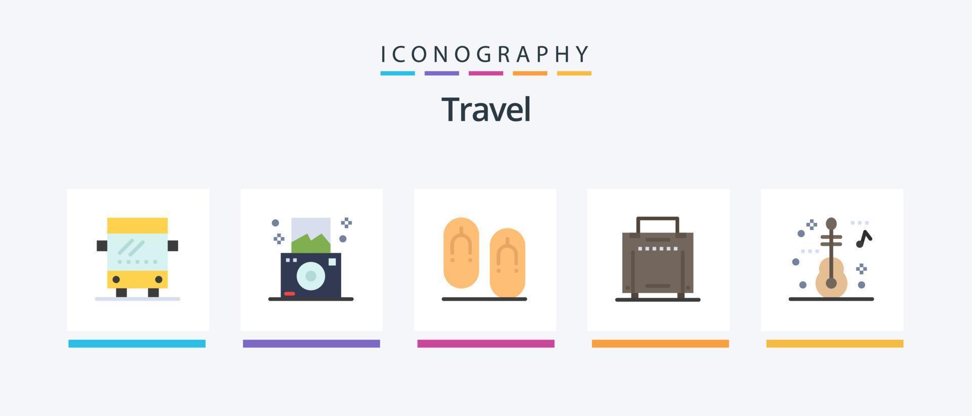 Travel Flat 5 Icon Pack Including . travel. footwear. music. travel. Creative Icons Design vector