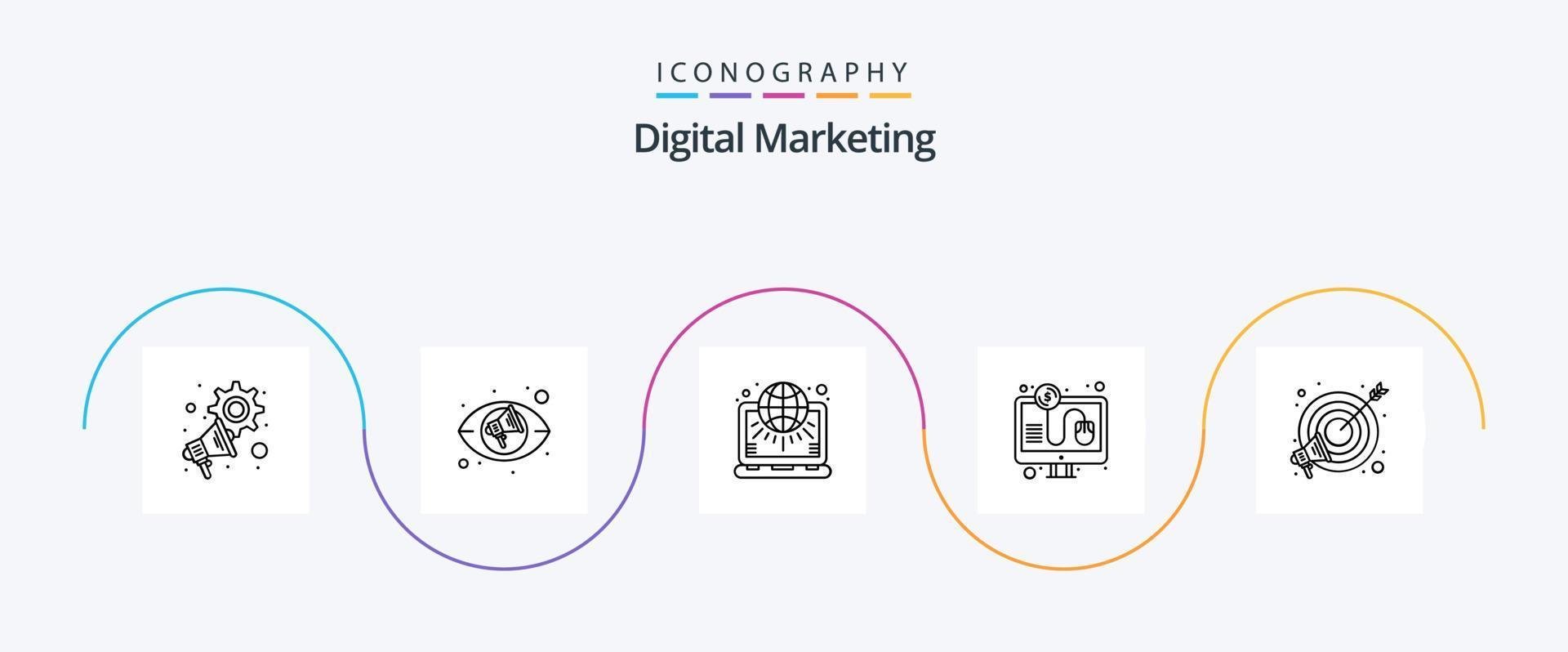 Digital Marketing Line 5 Icon Pack Including target. online payment. net. per. click vector