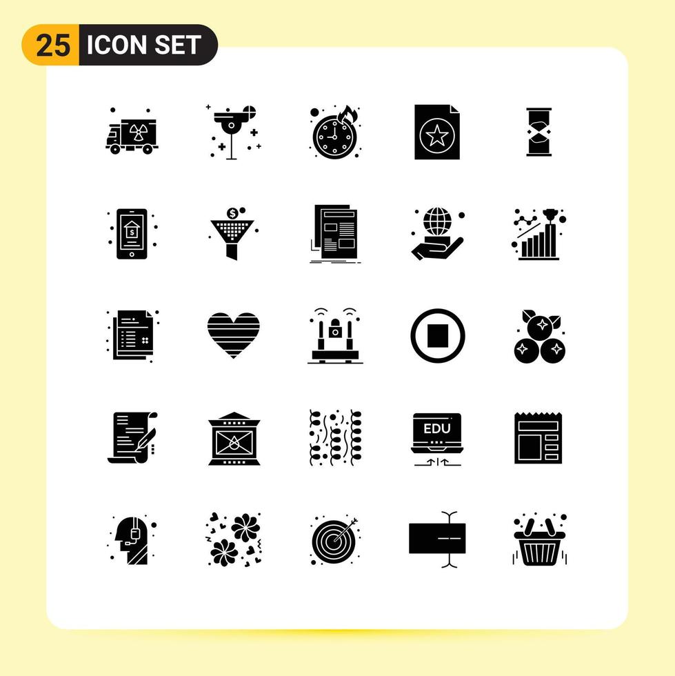 Universal Icon Symbols Group of 25 Modern Solid Glyphs of sand timer time time file Editable Vector Design Elements