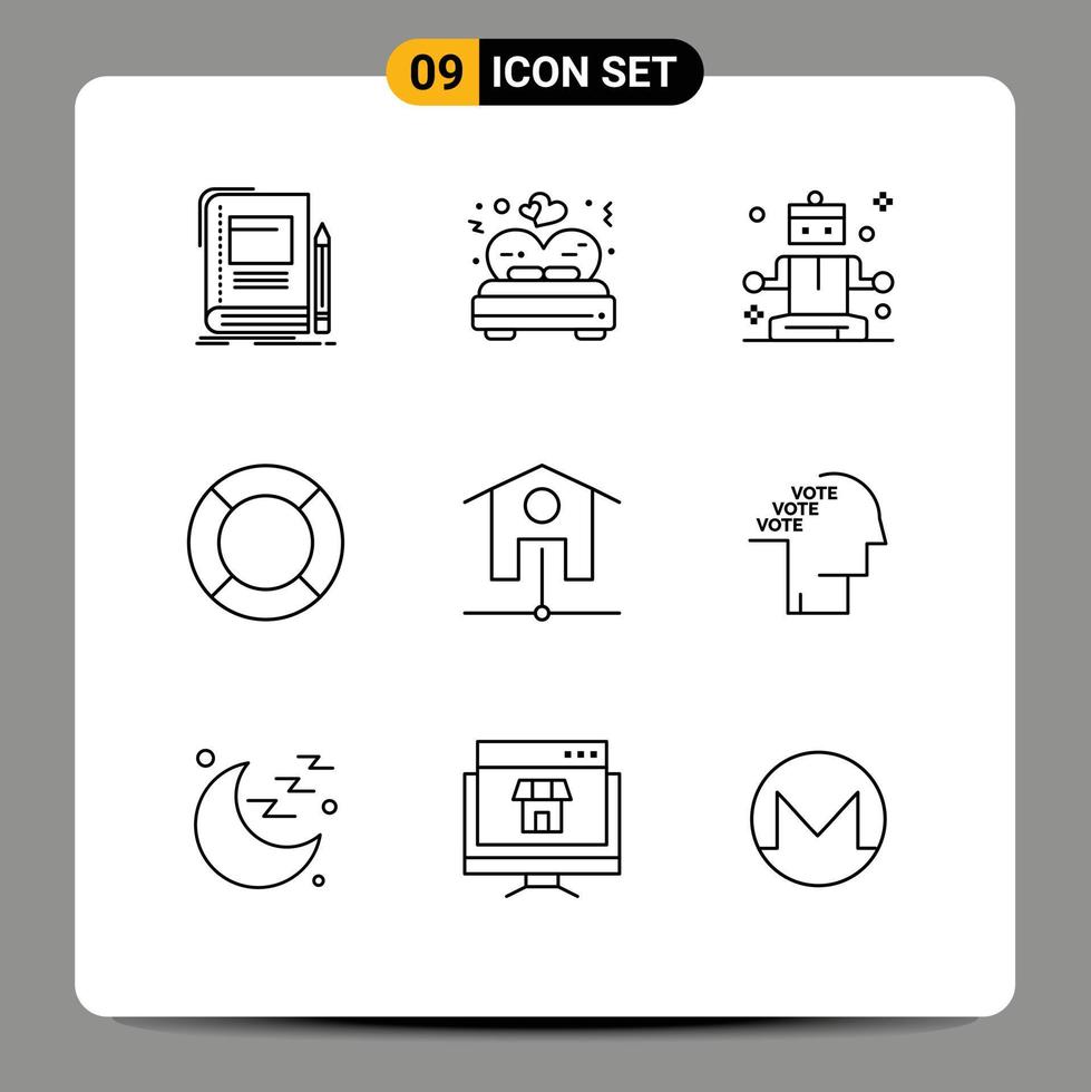 Mobile Interface Outline Set of 9 Pictograms of network ui wedding help basic Editable Vector Design Elements