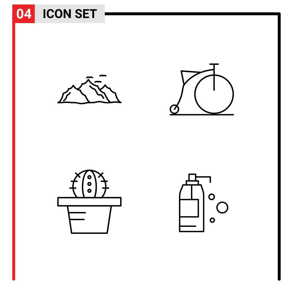 4 Universal Filledline Flat Colors Set for Web and Mobile Applications mountain cactus nature transport cleaning Editable Vector Design Elements