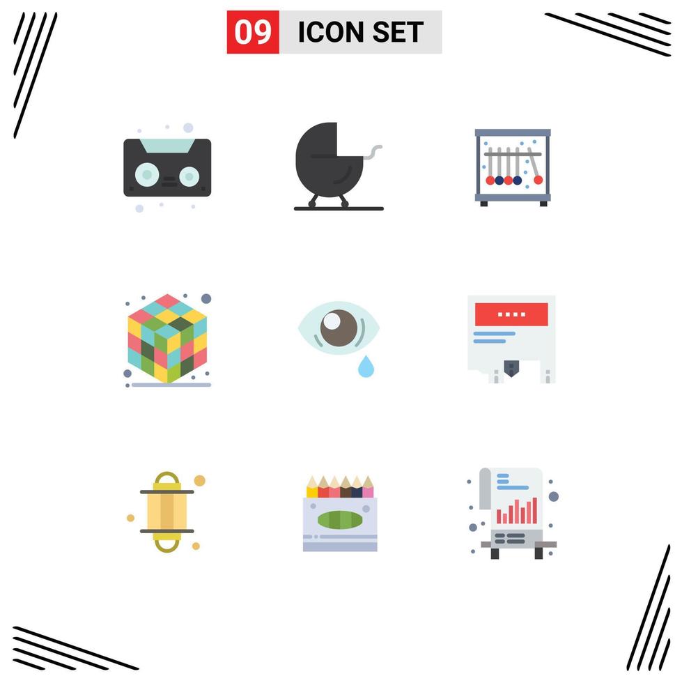9 Universal Flat Color Signs Symbols of ad eye pendulum droop layer Editable Vector Design Elements