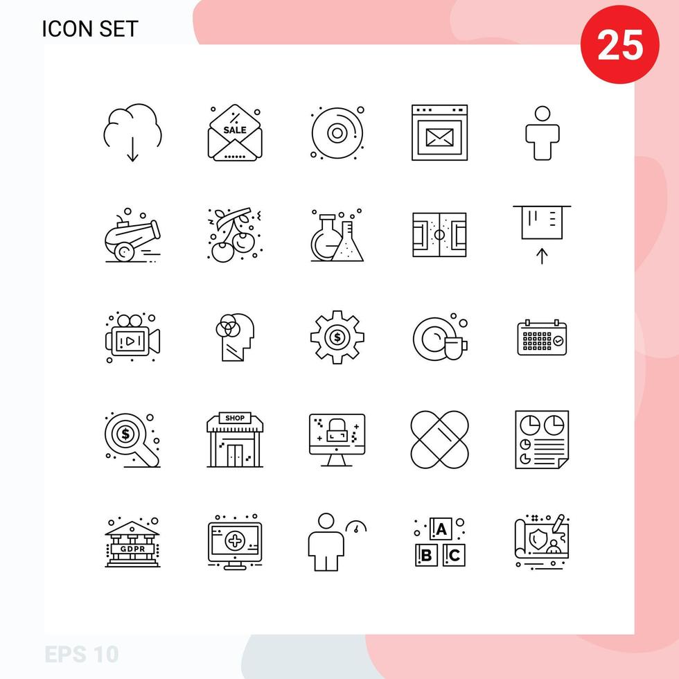 Modern Set of 25 Lines and symbols such as people avatar cd website message Editable Vector Design Elements
