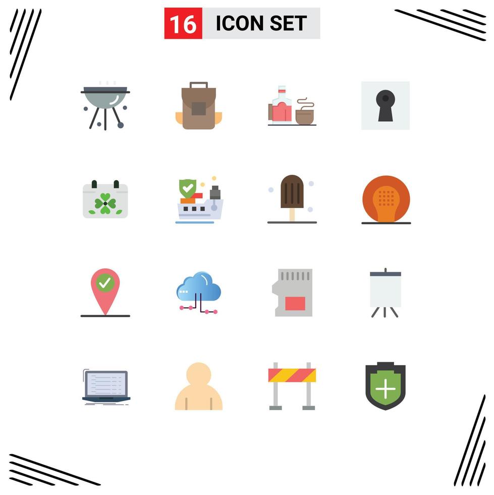 16 Thematic Vector Flat Colors and Editable Symbols of calendar safe back bag lock hotel Editable Pack of Creative Vector Design Elements