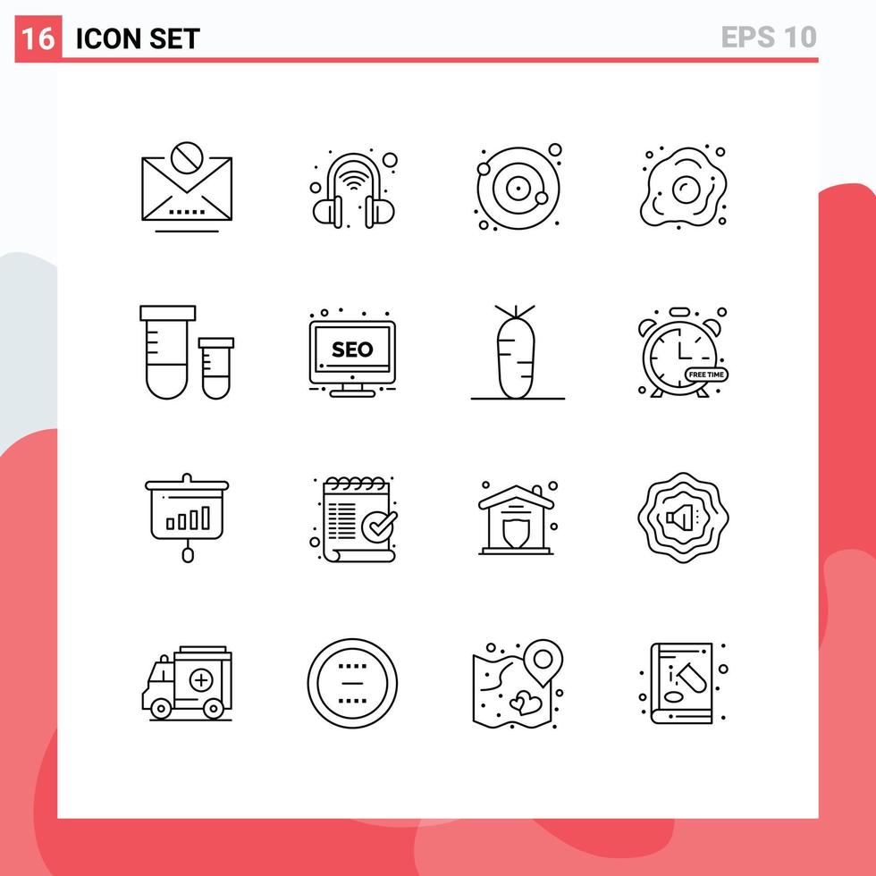 Universal Icon Symbols Group of 16 Modern Outlines of s nutrition moon healthy egg Editable Vector Design Elements