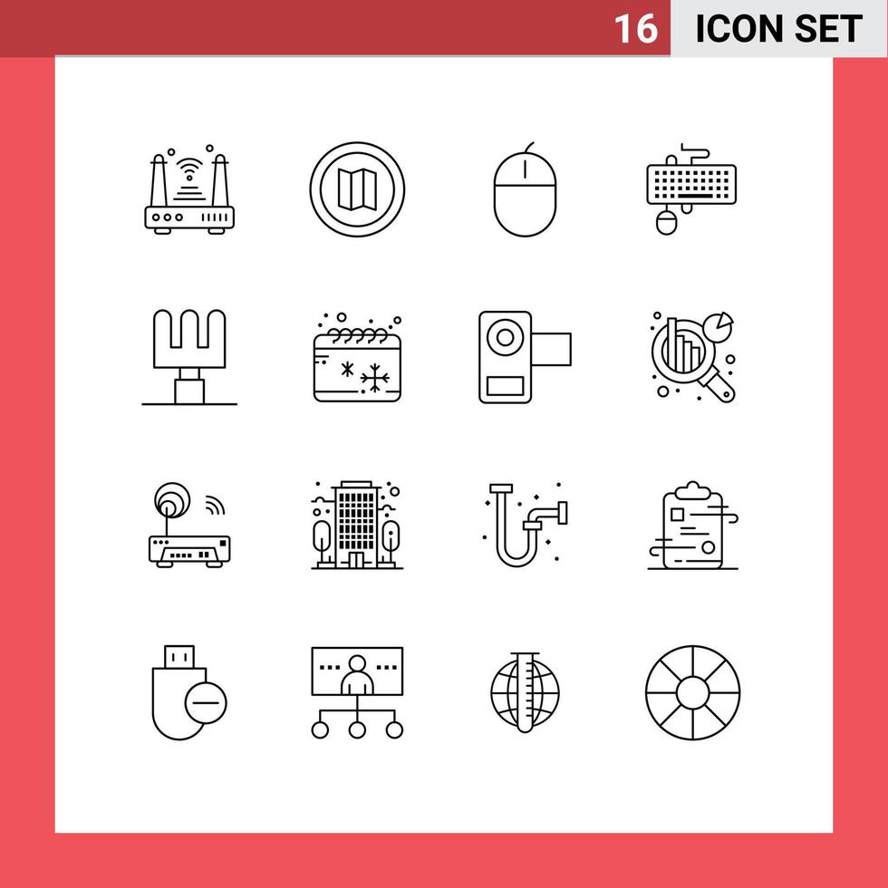Pack of 16 creative Outlines of obsolete keyboard computers interface mouse Editable Vector Design Elements