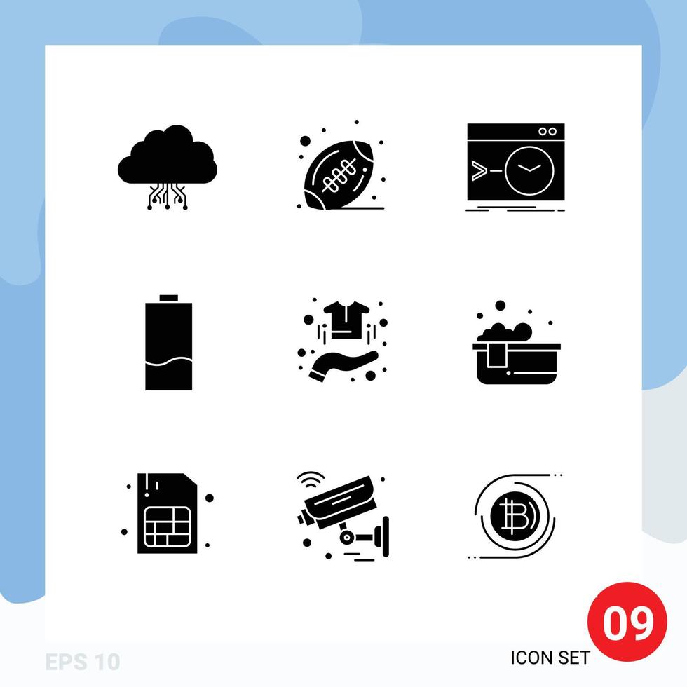 Set of 9 Vector Solid Glyphs on Grid for low electricity admin electric terminal Editable Vector Design Elements