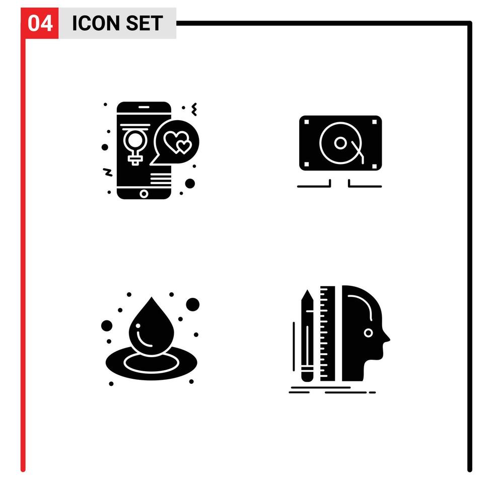 universal icono símbolos grupo de 4 4 moderno sólido glifos de aplicación soltar amante audio agua editable vector diseño elementos