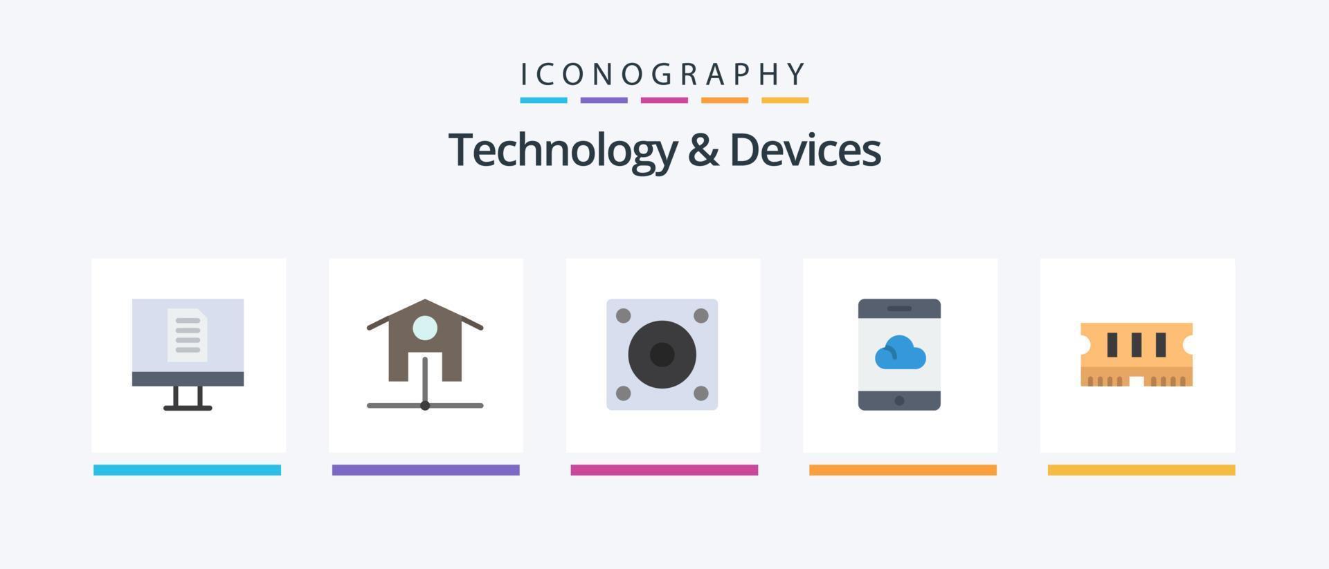 Devices Flat 5 Icon Pack Including . ram. hard disk. memory. smartphone. Creative Icons Design vector