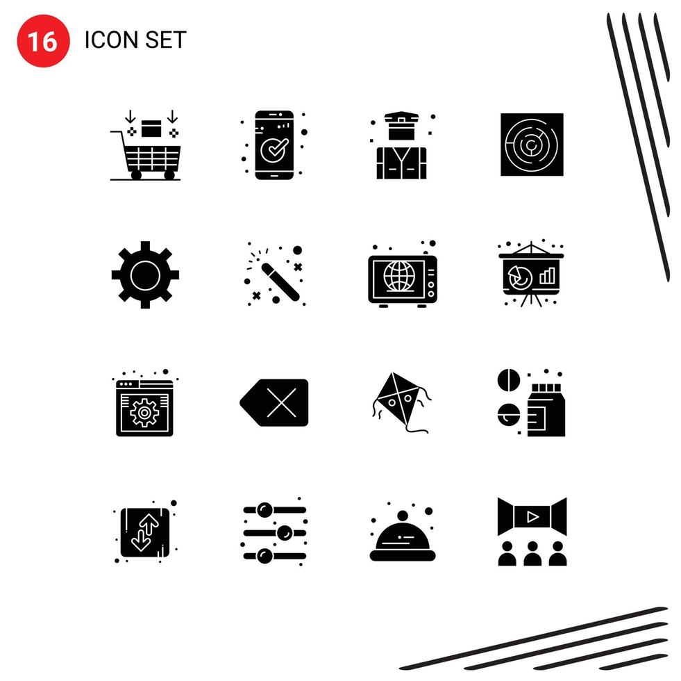 Solid Glyph Pack of 16 Universal Symbols of setting labyrinth ui circle maze security Editable Vector Design Elements