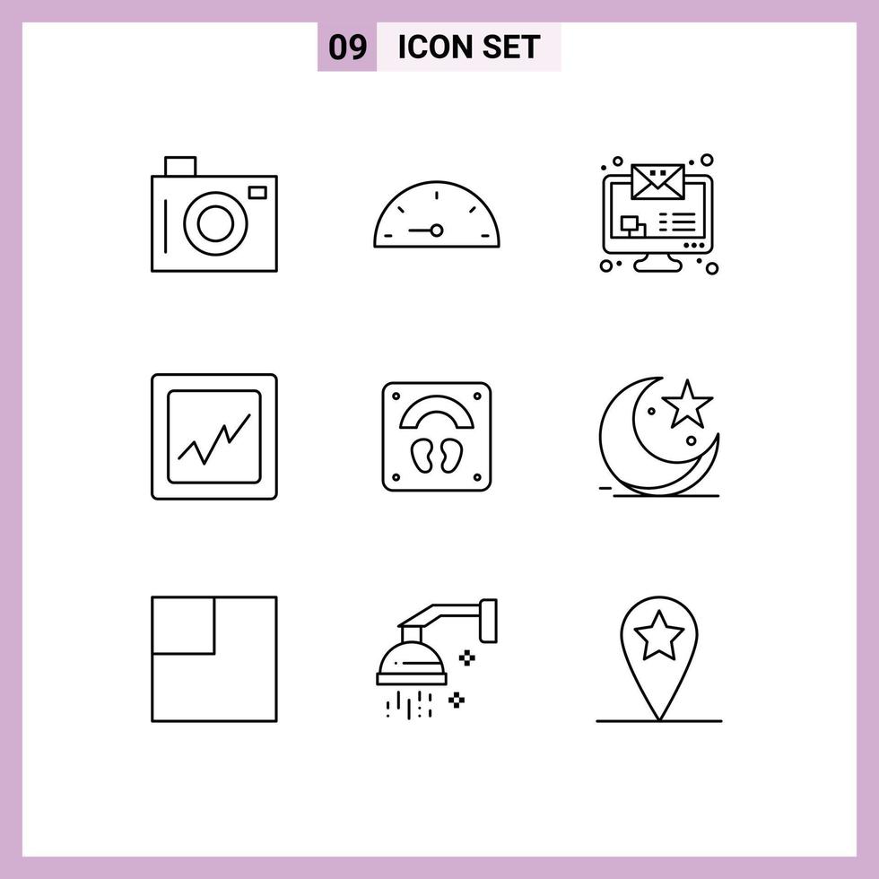User Interface Pack of 9 Basic Outlines of moon wellness message sports healthcare Editable Vector Design Elements