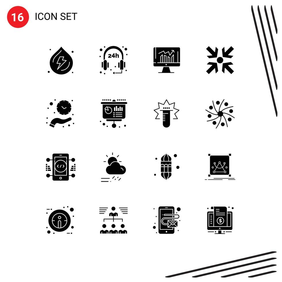 Set of 16 Modern UI Icons Symbols Signs for hold clock graph minimize arrows Editable Vector Design Elements