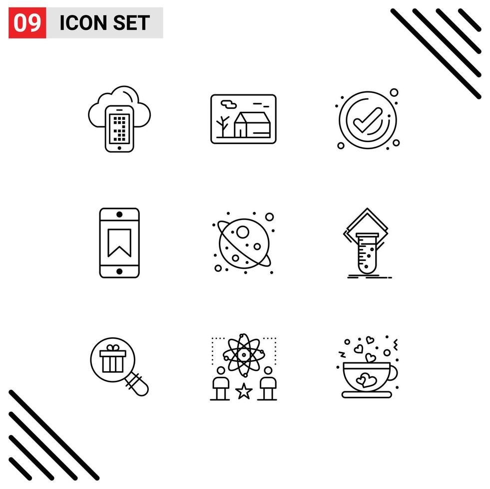 Group of 9 Outlines Signs and Symbols for star device real estate award check Editable Vector Design Elements