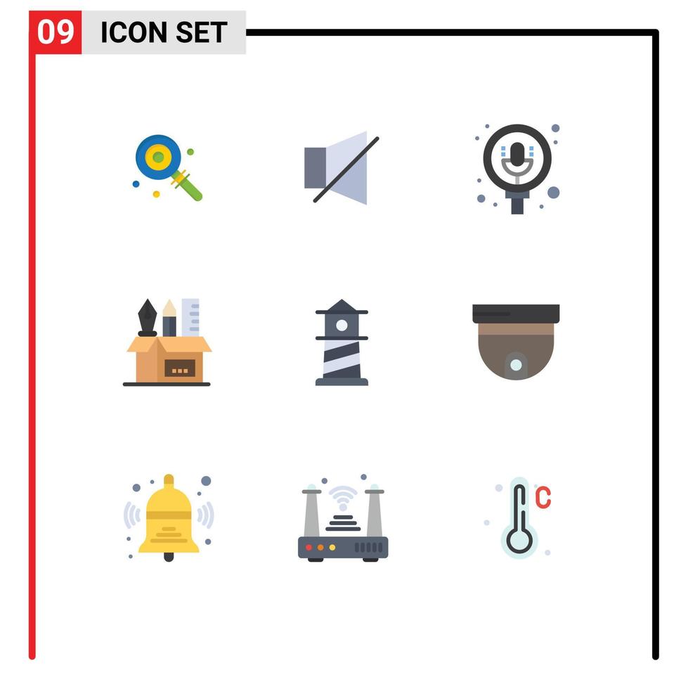 Set of 9 Modern UI Icons Symbols Signs for beach scale search pencil holder Editable Vector Design Elements