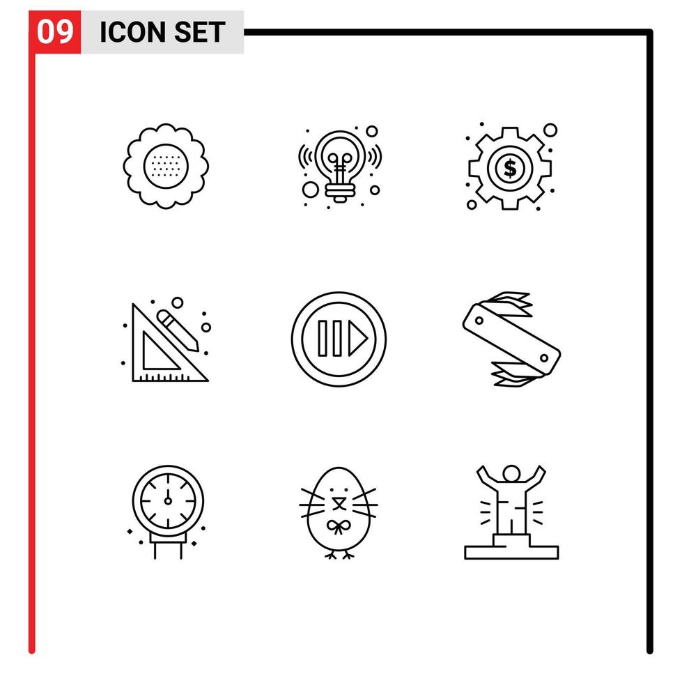 User Interface Pack of 9 Basic Outlines of multimedia pencil solution school education Editable Vector Design Elements