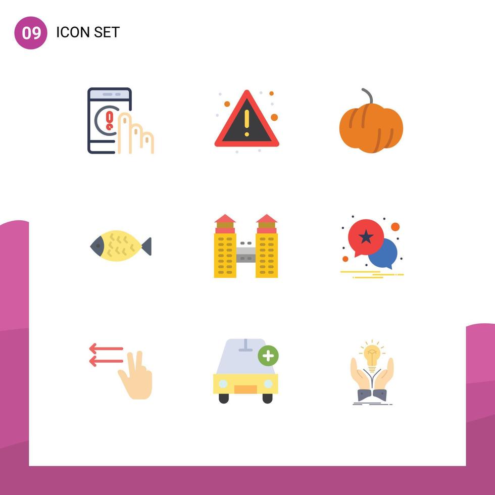9 Universal Flat Color Signs Symbols of construction building sign eat food Editable Vector Design Elements
