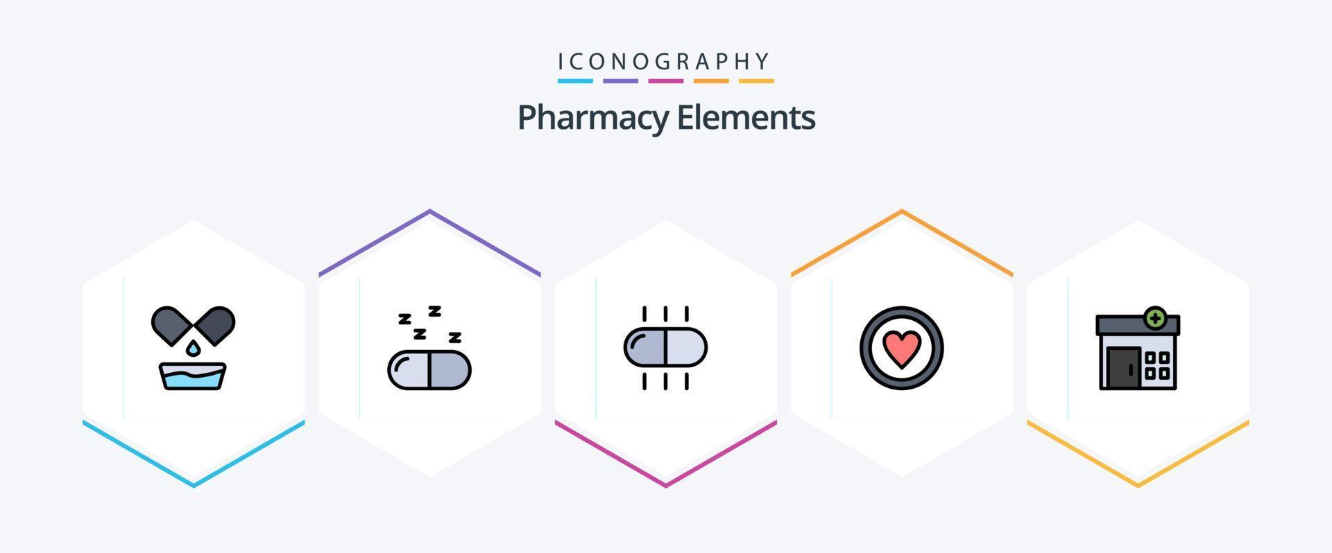 Pharmacy Elements 25 FilledLine icon pack including . hospital. vector