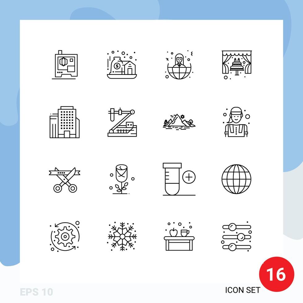 Pictogram Set of 16 Simple Outlines of job office offshore wedding arch Editable Vector Design Elements